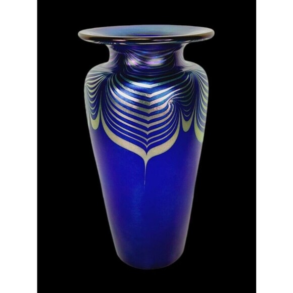 VTG Steven Correia Pulled Feather Iridescent Vase Artist Proof Signed Dated 10" - Picture 10 of 16